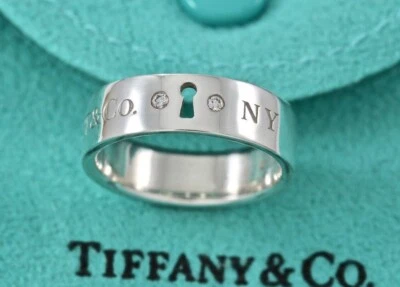 Tiffany & Co. Silver Locks 2 Diamond Keyhole Narrow Band Ring - Image 1 of 4