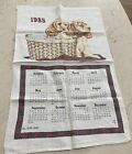 Vintage Calendar Towel 1985 Puppies In A Basket Pure Linen