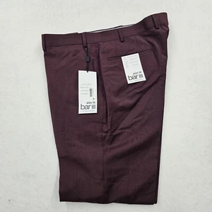 Bar III Mens 38x30 Slim-Fit Solid Suit Dress Pant Burgundy Wool Blend - Picture 1 of 10