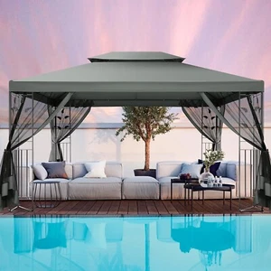 10x13FT Patio Gazebo with Mosquito Netting Outdoor Heavy Duty Party Canopy Tent - Picture 1 of 26