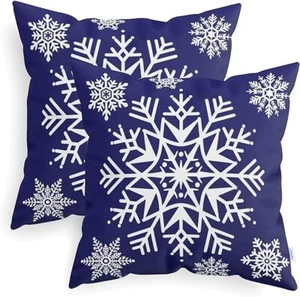 2 Cozy Fleece Throw Pillow Case Covers 18x18 Winter Merry Christmas Snow Flakes - Picture 1 of 2