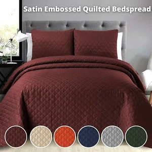 3Piece Quilted Bed Throw Comforter Bedspread Single Double King Size Bedding Set - Picture 1 of 126
