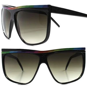 Rainbow Accents Retro Fashion Indie Hip Hop Black Oversized Square Sunglasses - Picture 1 of 4