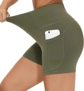 THE GYM PEOPLE Women's High Waist Workout Shorts-Olive Green XL - Picture 1 of 7