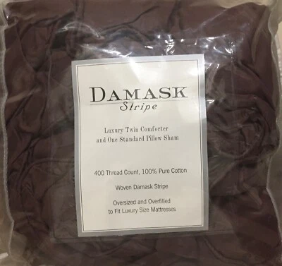 DAMASK STRIPE🔹LUXURY TWIN COMFORTER🔹& STD PILLOW SHAM🔹CHOCOLATE - Image 1 of 4