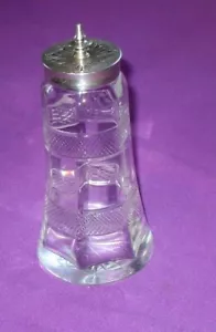 EDWARDIAN 1909 CUT GLASS CRYSTAL AND STERLING SILVER SUGAR SHAKER ANTIQUE - Picture 1 of 8