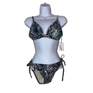 Shade & Shore NWT Snake Print Two Piece Bikini Set Swimsuit Blue Size Med 8/10 - Picture 1 of 10