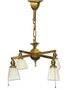 Traditional 4 Arm Brass & Frosted Glass Chandelier - Picture 1 of 7