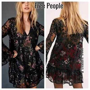 Free People abito da cocktail nero mini paillettes fiori che cadono XS - Foto 1 di 14