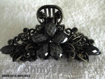 CLOSEOUT 3 PINZA DE PELO ESTILO VINTAGE DE PLÁSTICO NUEVA / PEINE PLANO / FLOR DE PIEDRA 3 1/2 Foto 1 de 4