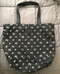 Victoria's Secret Pink Tote Bag Weekender Beach Bag Black Silver Logo Travel - Picture 1 of 7