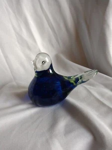 Blown Glass Blue Bird Clear Glass Head & Tail 3" Tall 3" Length - Picture 1 of 7