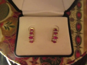 Natural Ruby and Diamond Earrings - 10KYG - Picture 1 of 12