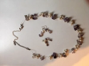 Necklace and matching earrings. Amethyst and pearls. Delightful. 44-50cm - Picture 1 of 2