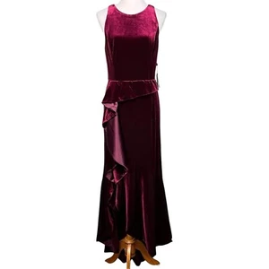 Adrianna Papell Maxi Dress Womens 14 Velvet Victorian Glam Goth Train Prom New - Picture 1 of 17