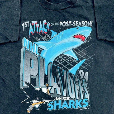 vintage 1994 SAN JOSE SHARKS PLAYOFFS ATTACK T-Shirt LARGE nhl ice hockey 90s Cover