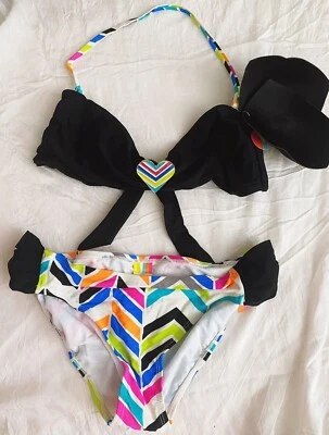 Conjunto de bikini de dos piezas para mujer trajes de baño negros coloridos talla XL Foto 1 de 4