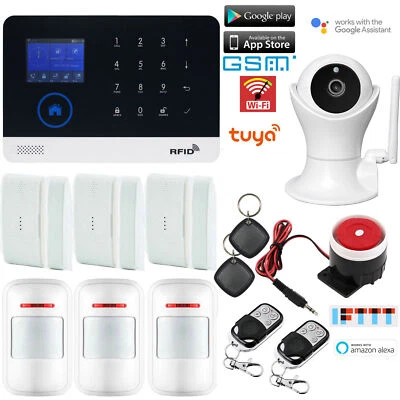 T54 Tuya APP WiFi GSM Wireless Home Security Alarm System+IP Camera+RFID Access - Image 1 of 4