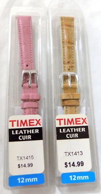 2 for 1  (1 Pink 12mm, 1 Tan Croc Grain 12mm) Timex Watch Band Silver Buckle - Image 1 of 4