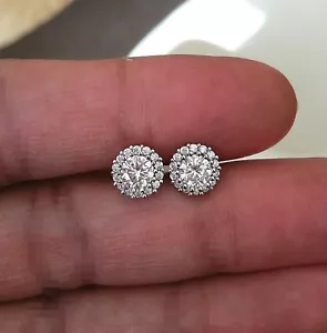 Orecchini Halo 1 Ct Orecchini Donna Simulati Diamante Simulato Oro 14K Placcato Argento - Foto 1 di 7