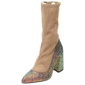 Shellys London Sock Boots High Heel Glitter Shoes Chunky Court UK 4 Retro Mid