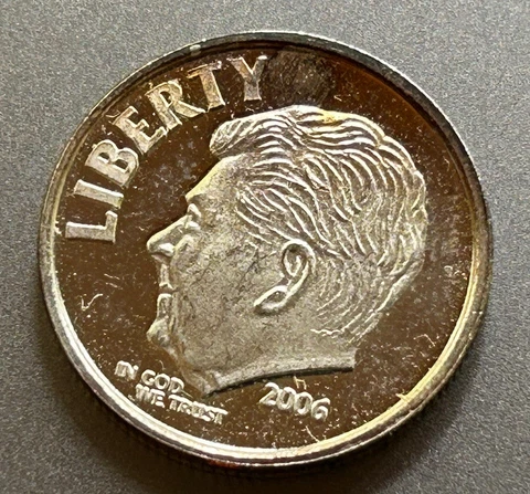 2006- Proof Roosevelt Dime 90% Silver. Presidential Round Cover
