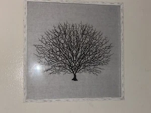 Framed Plastic Sea Fan Coral Art Black with Grey Wood: 27”(L), 27”(H), 1 1/2”(W) - Picture 1 of 4