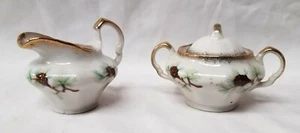 Victoria Ceramics 2pc Set Vintage Creamer & Sugar Dish W/ Lid Pinecones Pattern - Picture 1 of 12