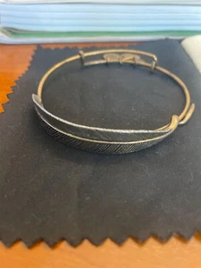 Alex & Ani Plume Feather Bangle Charm Bracelet retired adjustable wrap gold tone - Picture 1 of 3