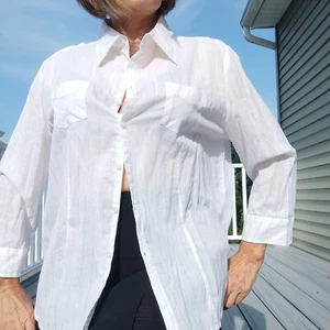 New Button Down Shirt Top Blouse Size XL White Cotton Lurex 3/4 Sleeves NWT - Picture 1 of 13