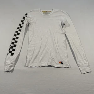 Aviator Nation Long Sleeve Thermal Shirt Checkered White T-shirt Tee Womens XS - Picture 1 of 9