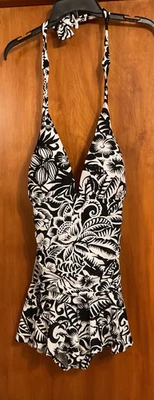 Vestido de traje de baño para mujer CHAPS talla de una pieza 2X Halter Floral Blanco Negro Foto 1 de 4