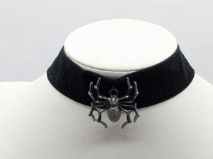 Gun Metal Ton Spinne schwarz Samt Halsband gruseliger Schmuck - Bild 1 von 11