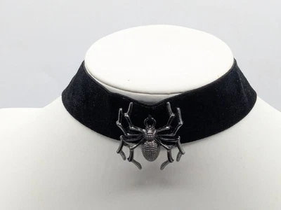 Gun Metal Tone Spider Black Velvet Choker Spooky Jewelry - Image 1 of 4