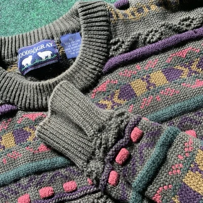 Woods & Gray Sweater Adult XL green pink Multicolor 3D Knit Texture Biggie Cosby - Image 1 of 4