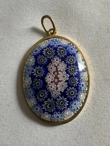 Vintage 10k Yellow Gold Murano Millifiore Glass Floral Pendant Charm - Picture 1 of 6