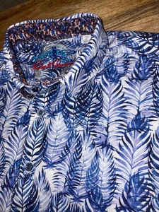 Robert Graham Shirt Men's Large Blue Floral Short Sleeve Cotton Button Classic - Picture 1 of 7
