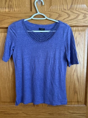 Talbots Shirt Womens Small Petite Purple Short Sleeve Smocking Top Linen - Image 1 of 4