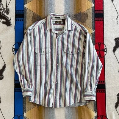 Vintage 90s Eddie Bauer Striped Flannel Button Up Size Large McKinley Cloth - Image 1 of 4
