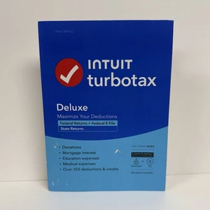 Intuit TurboTax Deluxe 2023 Tax Software Disk w/ Code - Federal & State Sealed - Picture 1 of 14