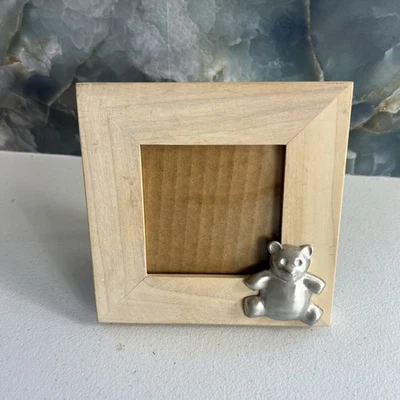Натуральная деревянная рамка для картин с серебряным медведем 5,5 x 5,5 дюйма минимальная - Изображение 1 из 4