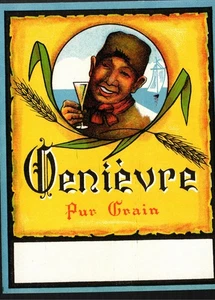 Genievre Pur Grain Liquor Label Dutch Man Sailboat 1920s - Picture 1 of 2