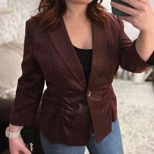 NWT Rafaella Shimmering Blazer Jacket Ruched Size 6 Burgundy Animal Print Lined - Picture 1 of 15