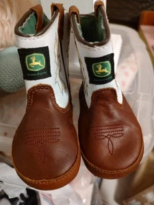 John Deere Infant's 4M Cowboy Boots Pink/Brown/Green Leather - Picture 1 of 3