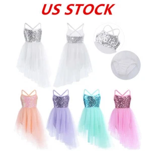US Girls Kid Sequins Ballet Dance Tutu Dress Ballerina Gymnastic Leotard Costume - Picture 1 of 29