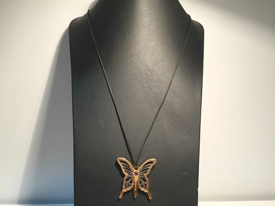 Collar Necklace REBECCA - Cordon Negro + Colgante Mariposa Acero Bronce - Imagen 1 de 1