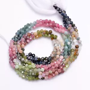 Cuentas facetadas redondas de piedras preciosas de turmalina múltiple natural 3X3 mm hilo 13" EB-250 - Imagen 1 de 2