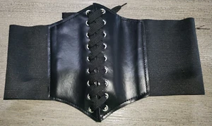 womens NEW NWOT black LACE UP FRONT opens on back BELT 24 INCH WAIST - Picture 1 of 2
