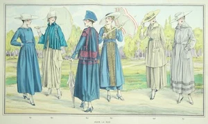 ANTIQUE FASHION PRINT Vintage Art Nouveau Large Format Plate #3 Original 1917 - Picture 1 of 4
