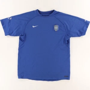 Camicia vintage Nike Brasil Sphere Dry tinta unita blu uomo L - Foto 1 di 7